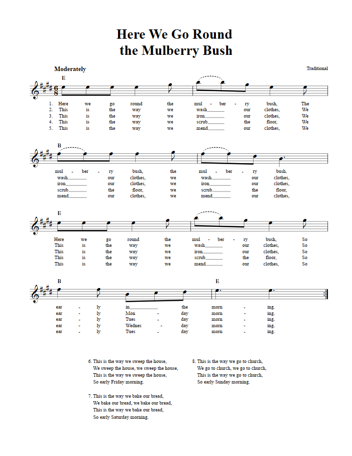 Here We Go Round The Mulberry Bush Chords Lyrics And Sheet