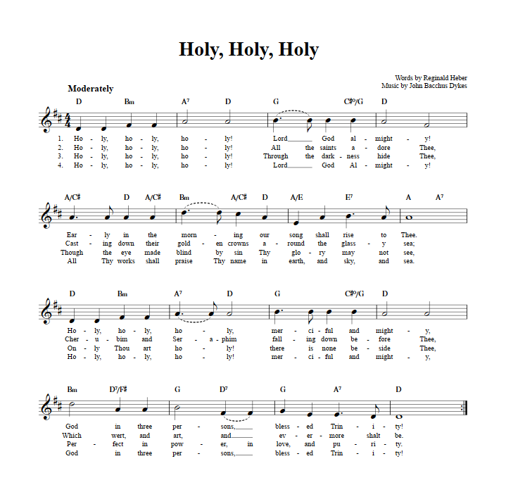 Holy, Holy, Holy: Chords, Lyrics, And Sheet Music For C Instruments