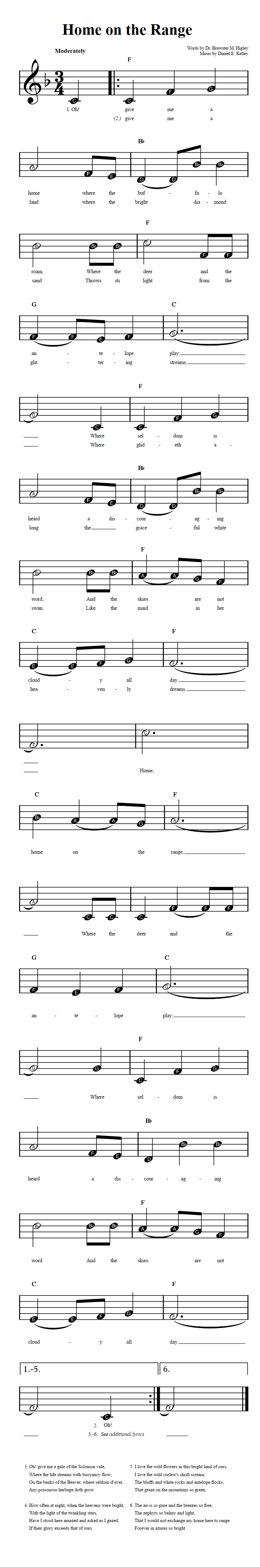 Home on the Range Beginner Sheet Music with Chords and Lyrics Home on the Range Beginner Sheet Music with Chords and Lyrics