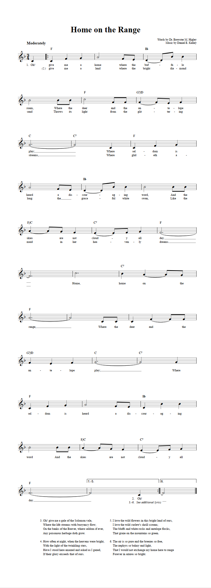 Home on the Range: Chords, Lyrics, and Sheet Music for C Instruments