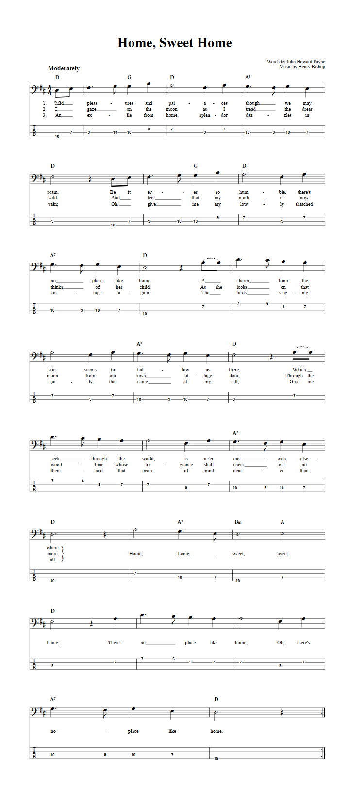 Home Sweet Home Chords Sheet Music And Tab For Bass Guitar With Lyrics   Home Sweet Home Bass Guitar 