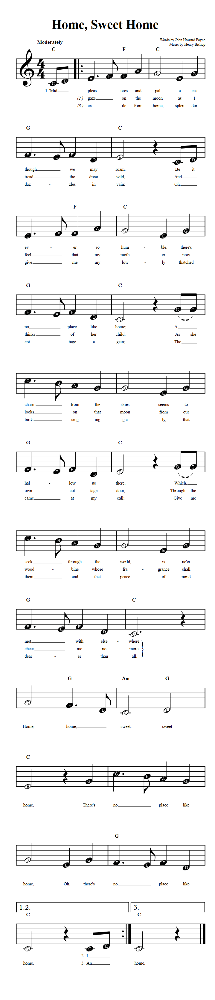 Home Sweet Home Beginner Sheet Music With Chords And Lyrics   Home Sweet Home Beginner 