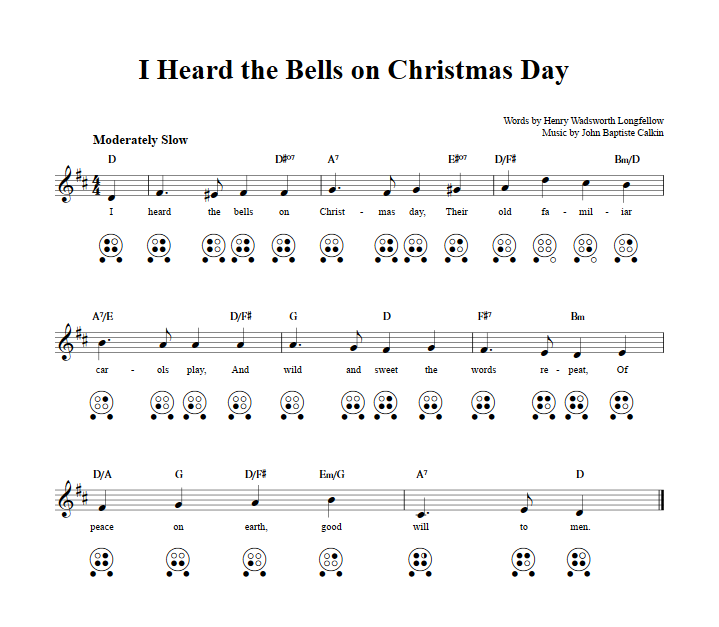 I Heard the Bells on Christmas Day: Chords, Sheet Music, and Tab for 6 Hole Ocarina with Lyrics