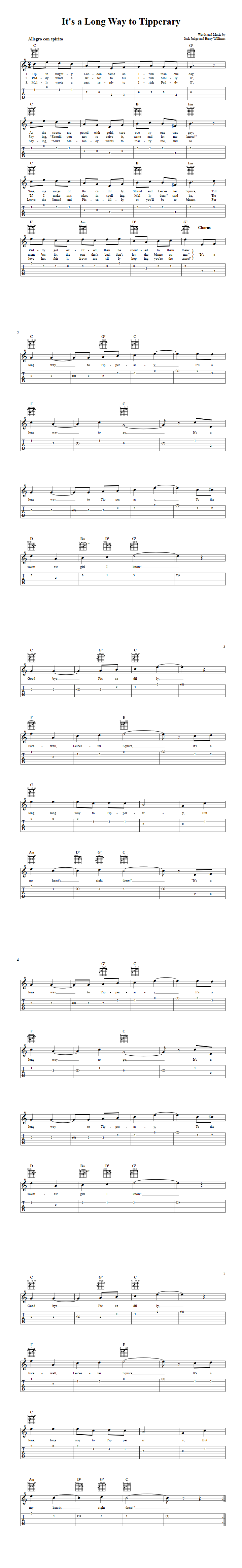 It's a Long Way to Tipperary: Chords, Sheet Music, and Tab for Guitar ...