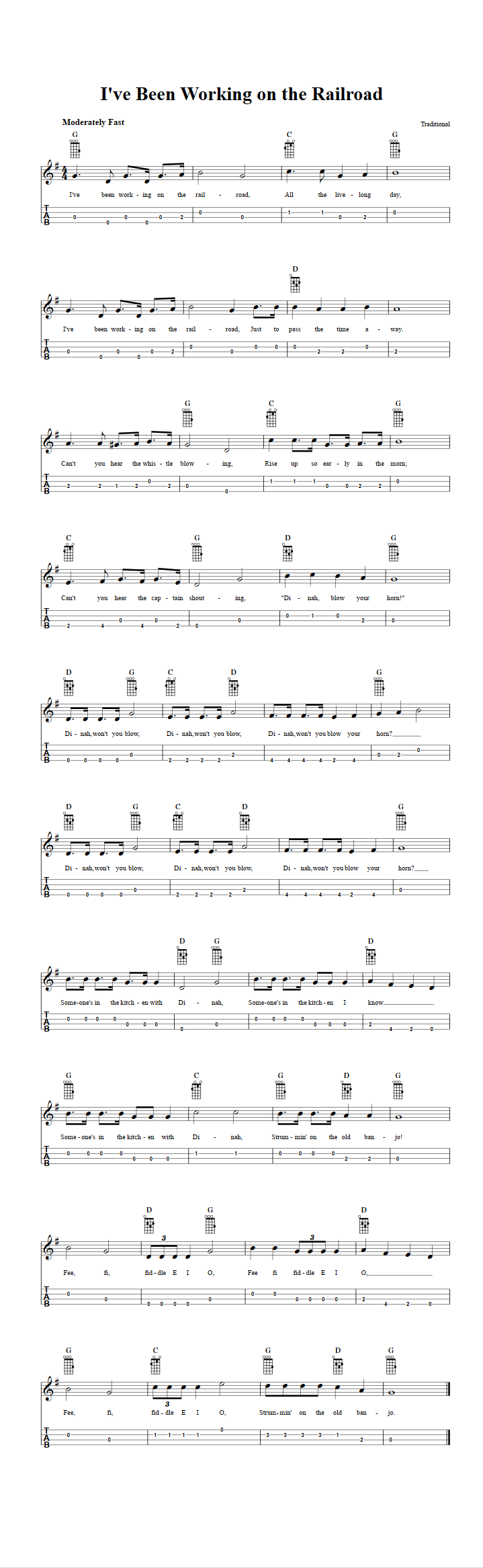 I've Been Working on the Railroad: Chords, Sheet Music, and Tab for ...