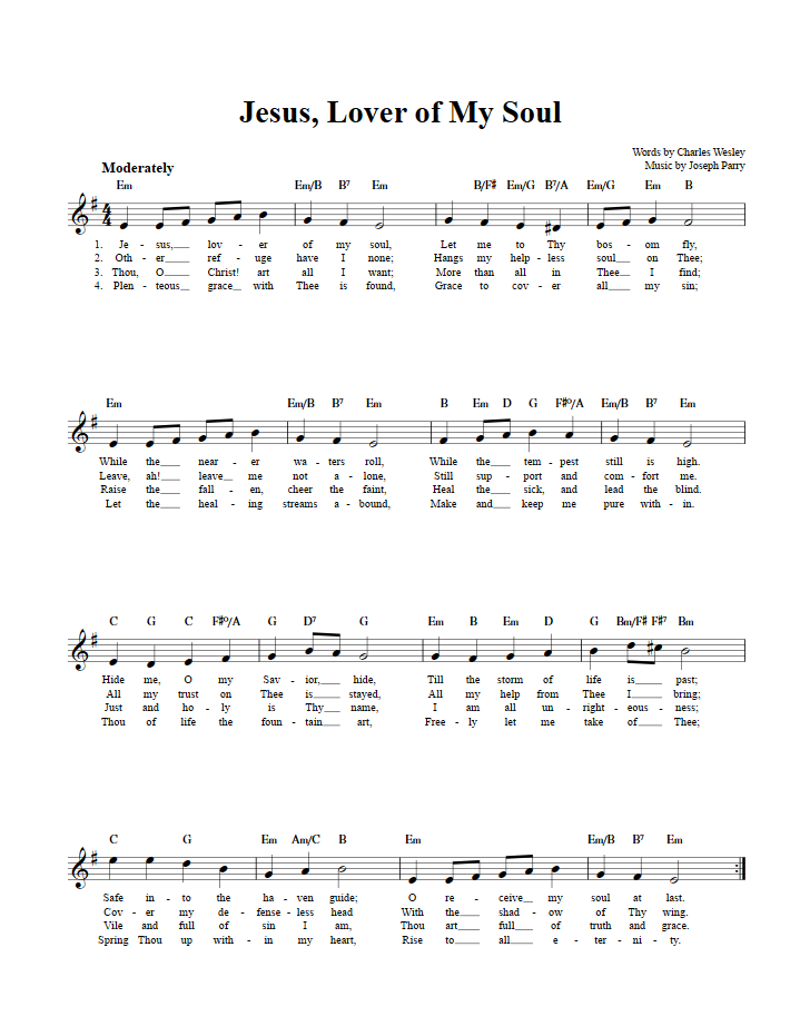 Jesus, Lover Of My Soul: Chords, Lyrics, And Sheet Music For C Instruments