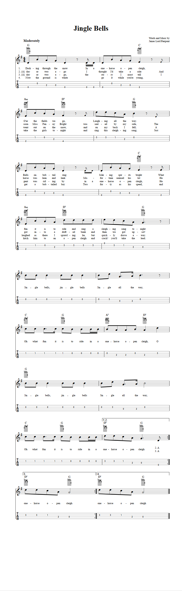 Jingle Bells Chords Sheet Music And Tab For Baritone