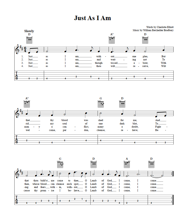 Just As I Am Chords, Sheet Music, and Tab for Guitalele with Lyrics