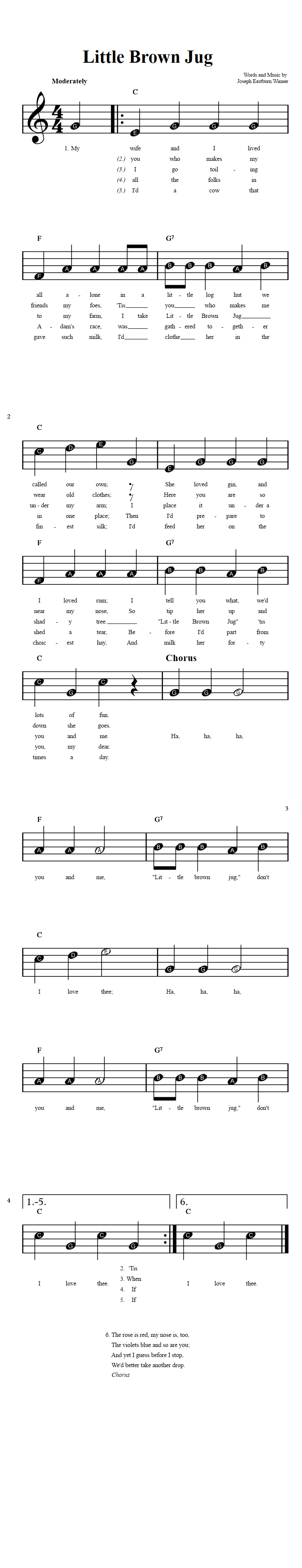 little-brown-jug-beginner-sheet-music-with-chords-and-lyrics