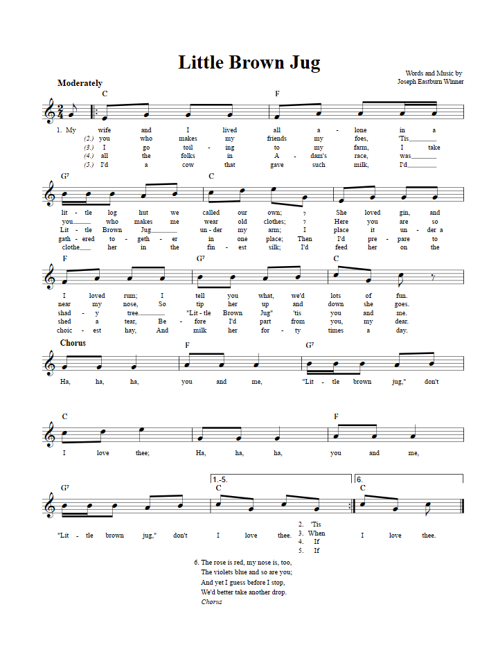 little-brown-jug-chords-lyrics-and-sheet-music-for-c-instruments