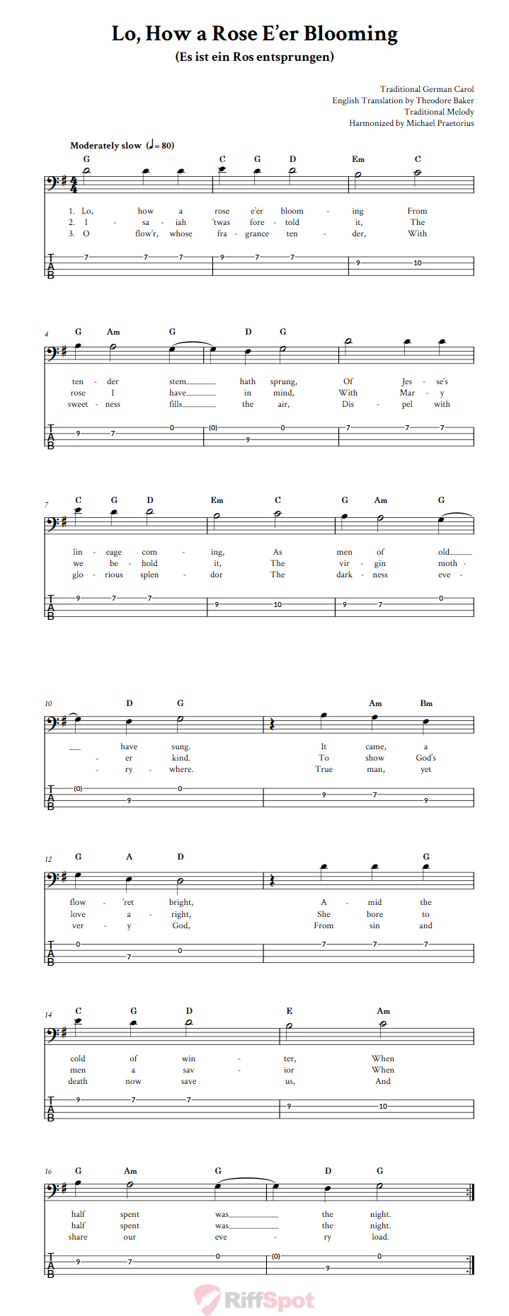 Lo, How a Rose E'er Blooming Chords, Sheet Music, and Tab for Bass
