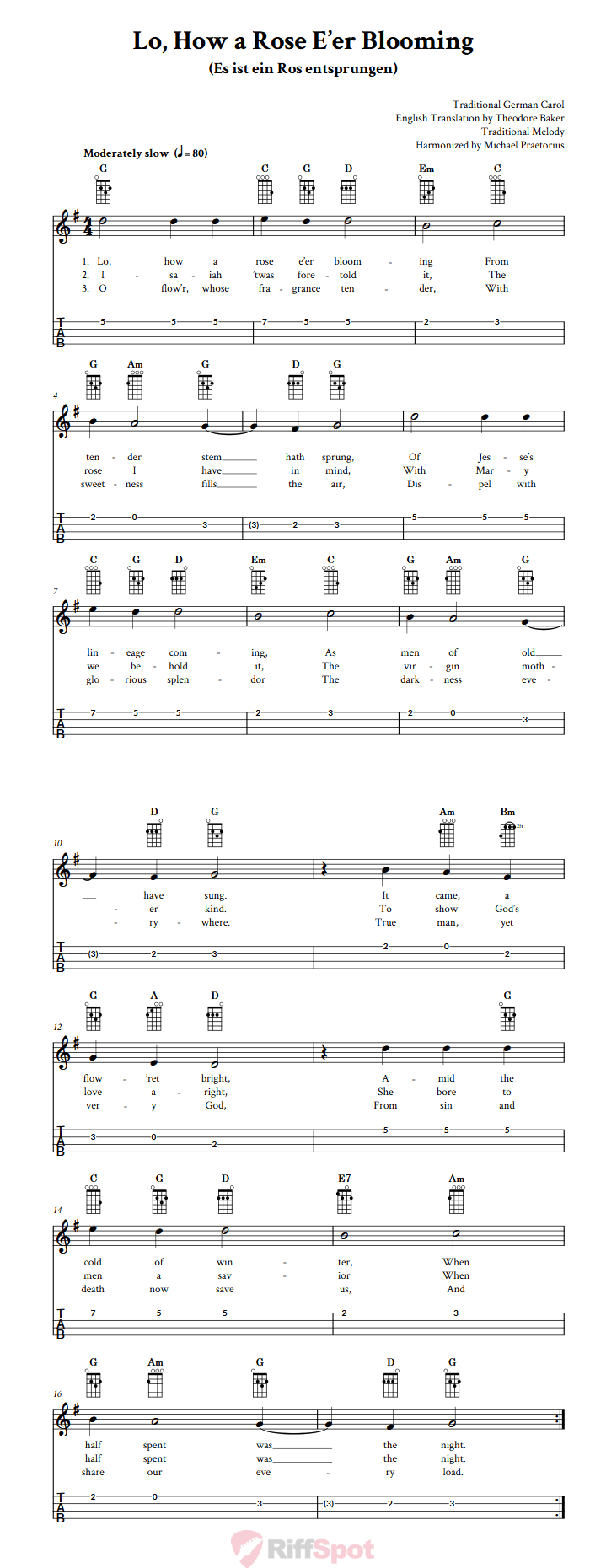 Lo, How a Rose E'er Blooming Chords, Sheet Music and Tab for Ukulele