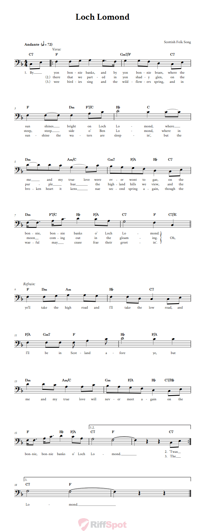 Loch Lomond Chords, Lyrics, and Bass Clef Sheet Music Loch Lomond Chords, Lyrics, and Bass Clef Sheet Music