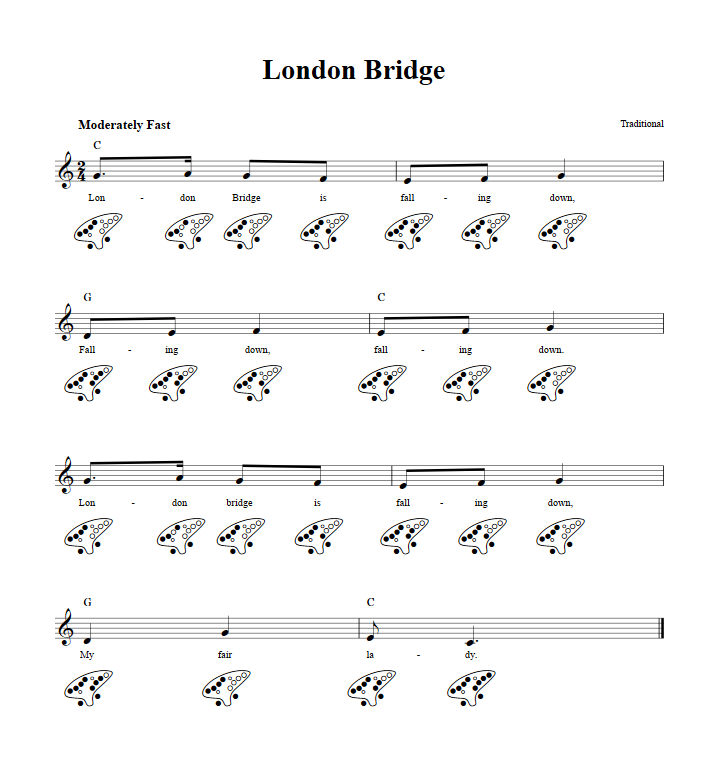 London Bridge: Chords, Sheet Music, and Tab for 12 Hole Ocarina with Lyrics