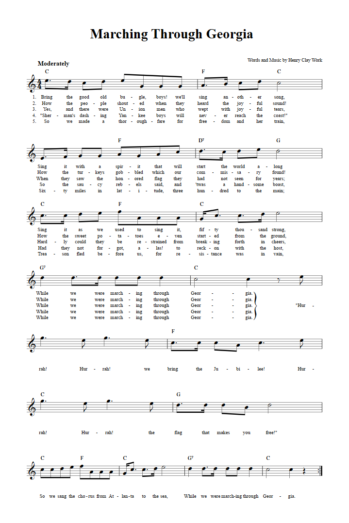 Old Crow Medicine Show Marching Through Georgia Lyrics Marching Through Georgia: Chords, Lyrics, and Sheet Music for B-Flat