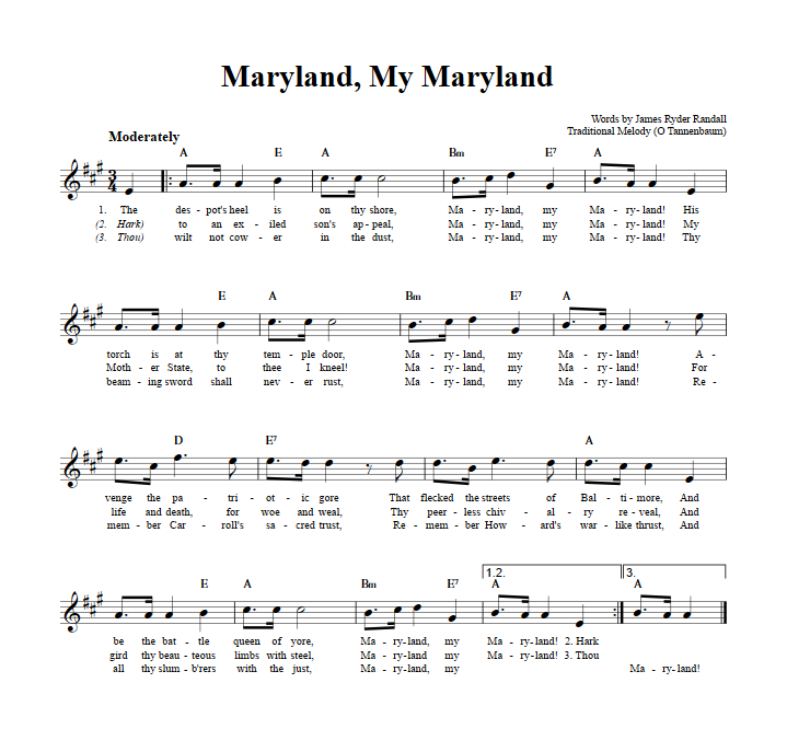 Maryland, My Maryland Chords, Lyrics, and Sheet Music for BFlat