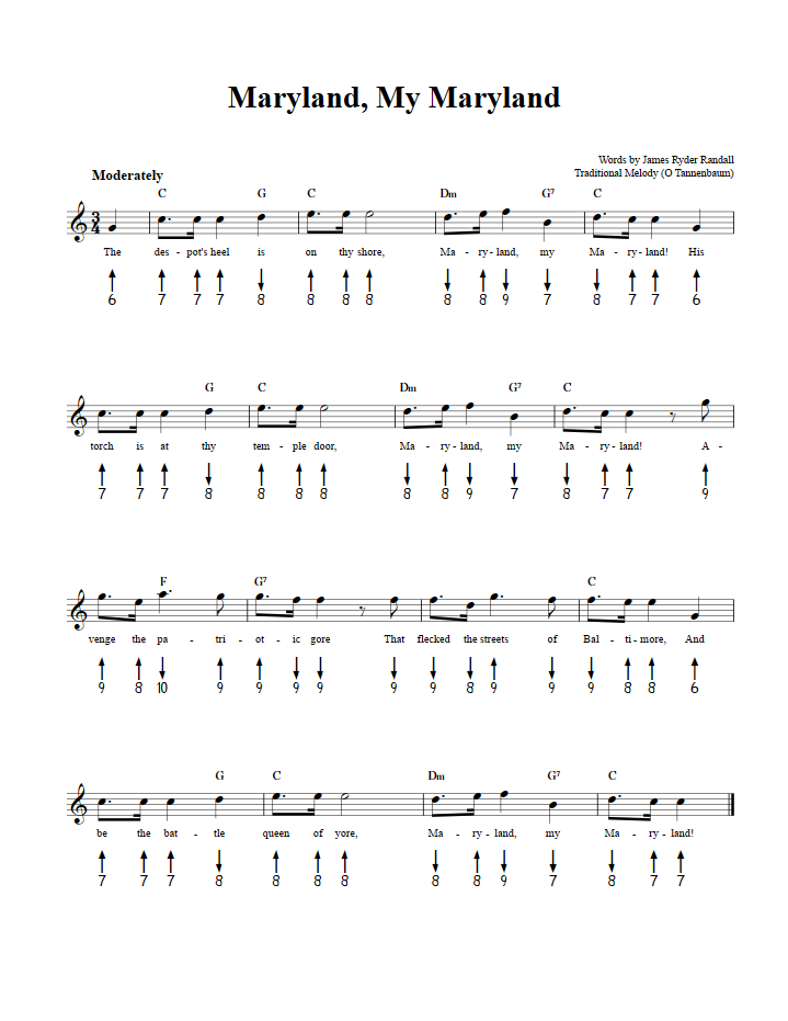 Maryland, My Maryland Chords, Sheet Music, and Tab for Harmonica with