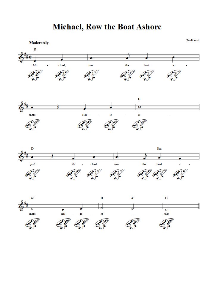Michael Row the Boat Ashore Chords, Sheet Music, and Tab for 12 Hole