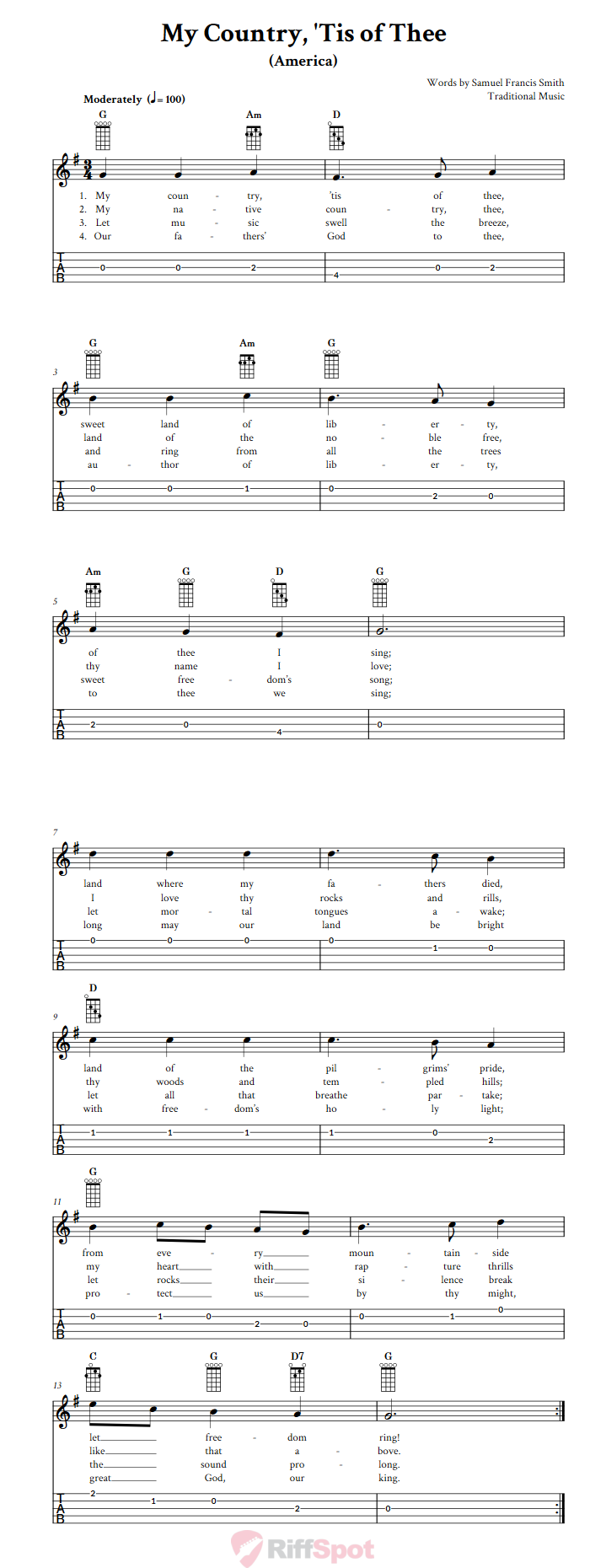 My Country 'Tis of Thee: Chords, Sheet Music, and Tab for ...