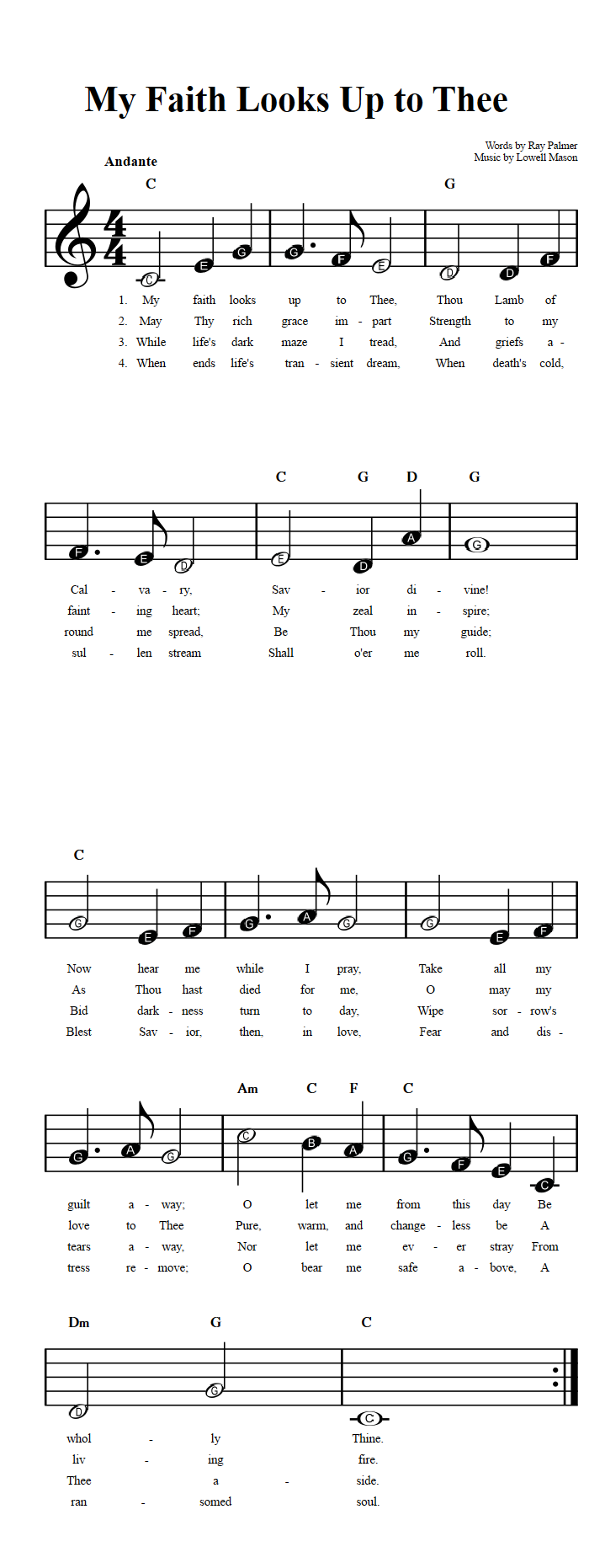 My Faith Looks Up To Thee Beginner Sheet Music With Chords And Lyrics