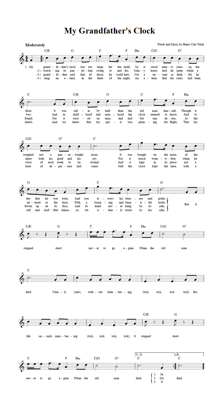 My Grandfather's Clock: Chords, Lyrics, and Sheet Music for B-Flat