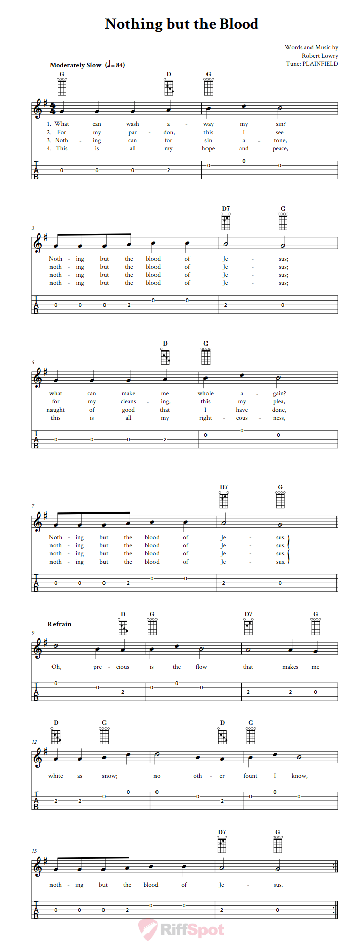 Nothing But the Blood: Chords, Sheet Music, and Tab for Banjo with Lyrics