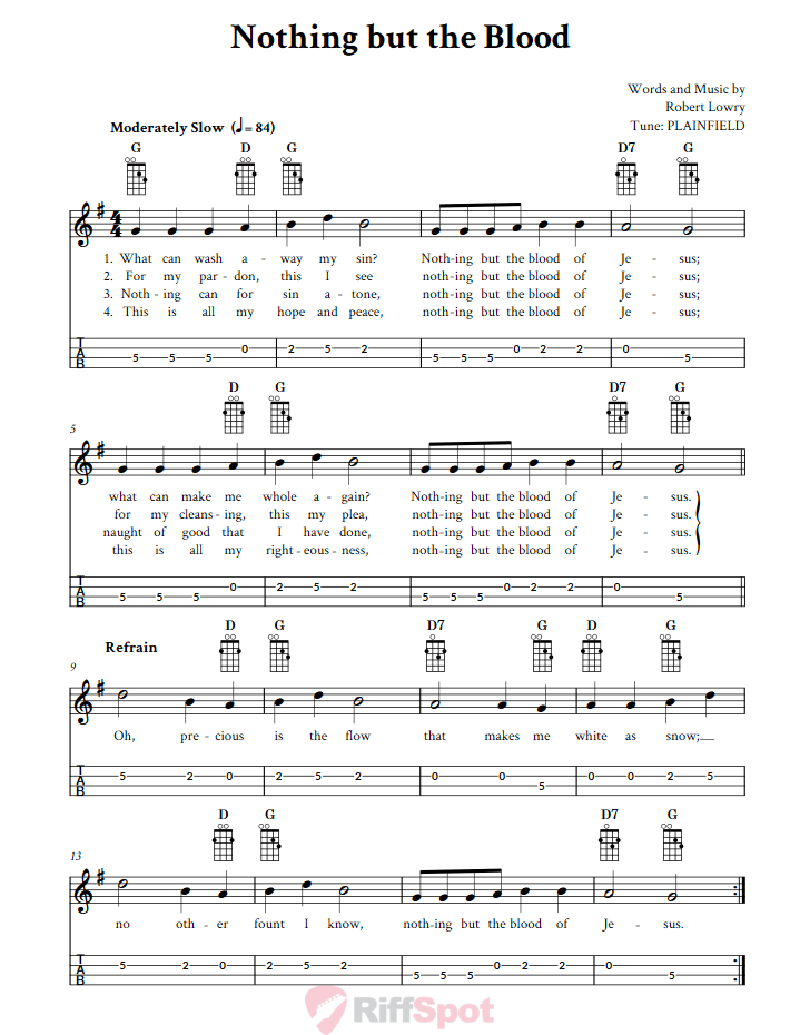 Nothing But the Blood: Chords, Sheet Music and Tab for Mandolin with Lyrics