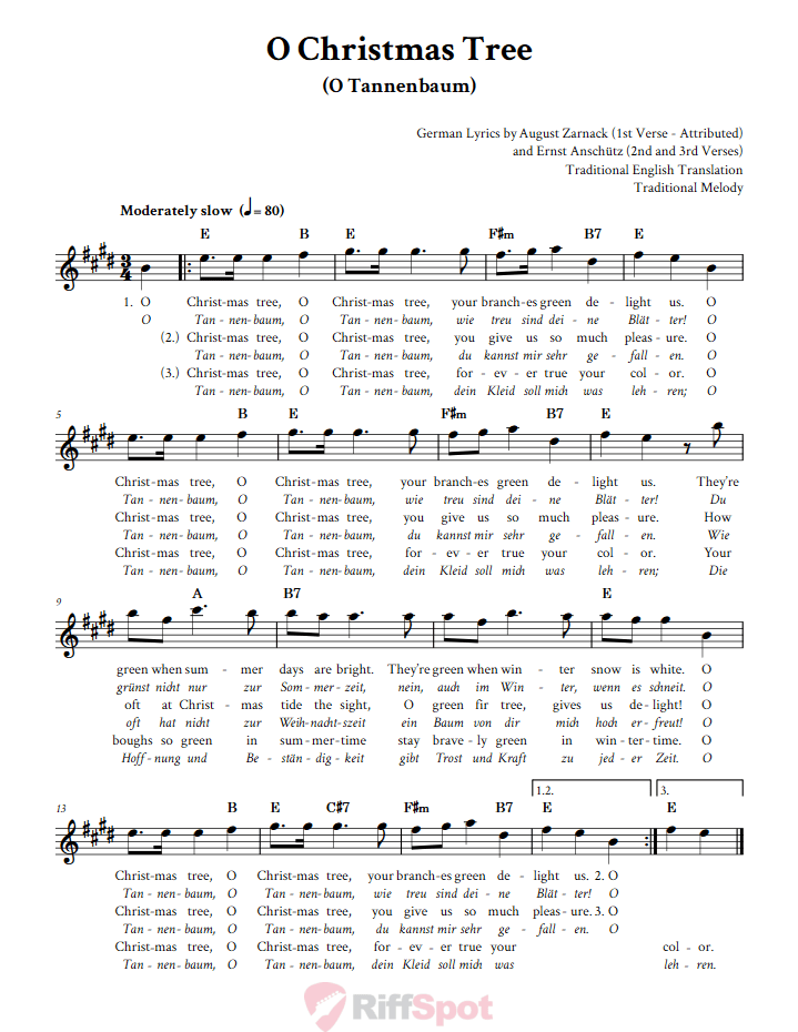 O Christmas Tree Chords, Lyrics, and Sheet Music for EFlat Instruments