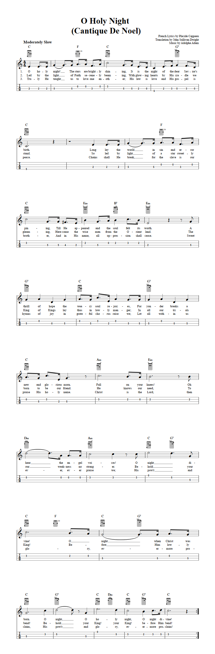 O Holy Night: Chords, Sheet Music and Tab for Mandolin with Lyrics