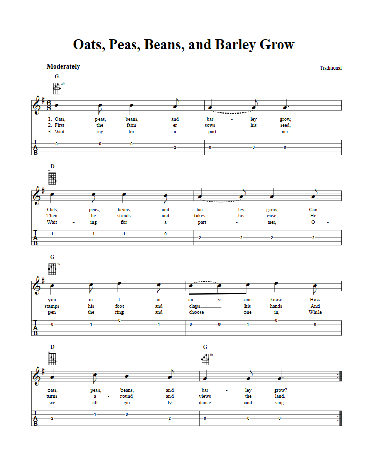 Oats, Peas, Beans, and Barley Grow Chords, Sheet Music, and Tab for