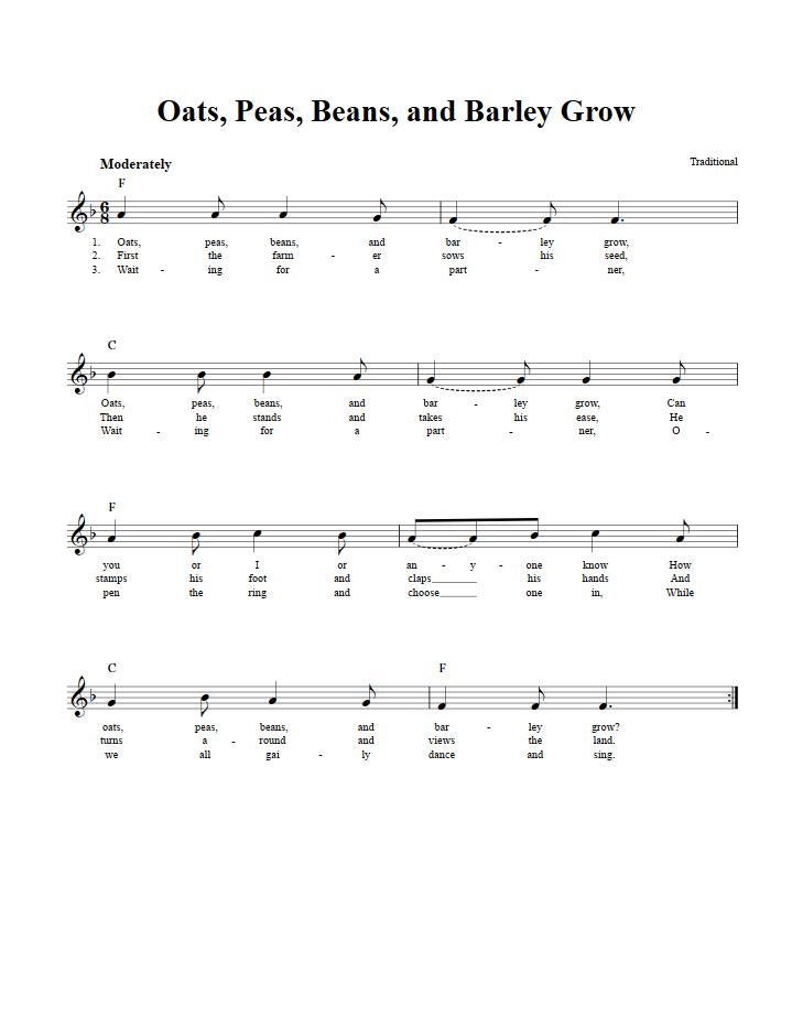 Oats, Peas, Beans, and Barley Grow Chords, Lyrics, and Sheet Music for