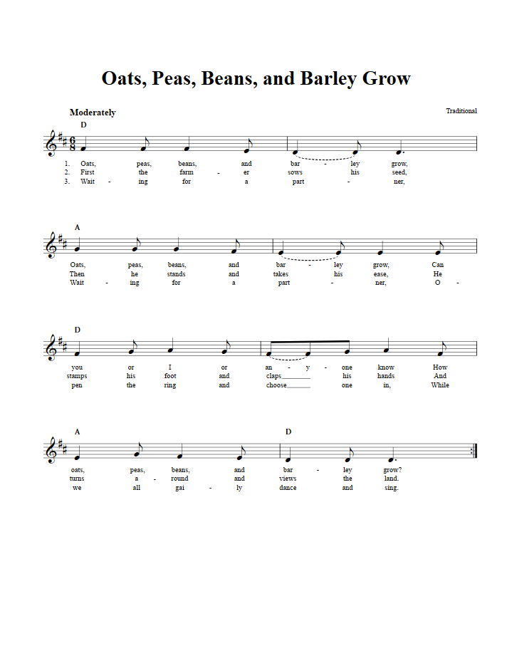 Oats, Peas, Beans, and Barley Grow Chords, Lyrics, and Sheet Music for