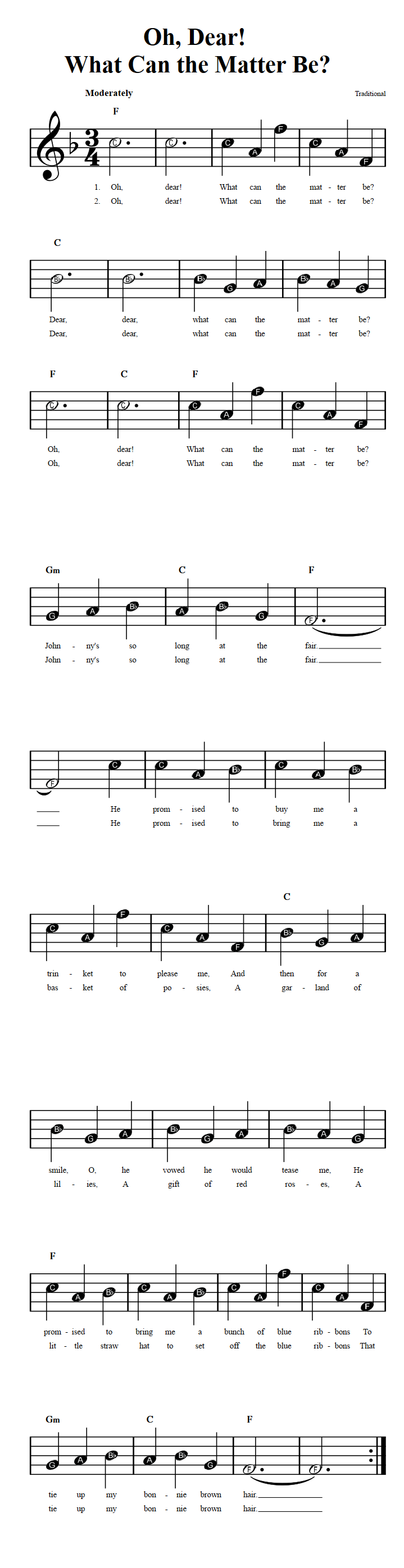  oh dear what can the matter be beginner sheet music with chords and 