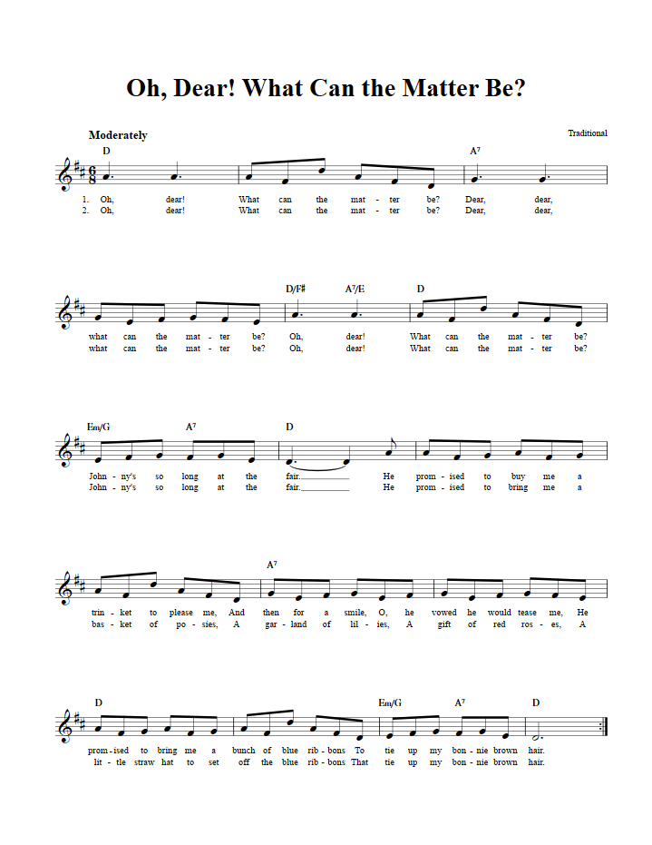 Oh, Dear! What Can the Matter Be? Chords, Lyrics, and Sheet Music for
