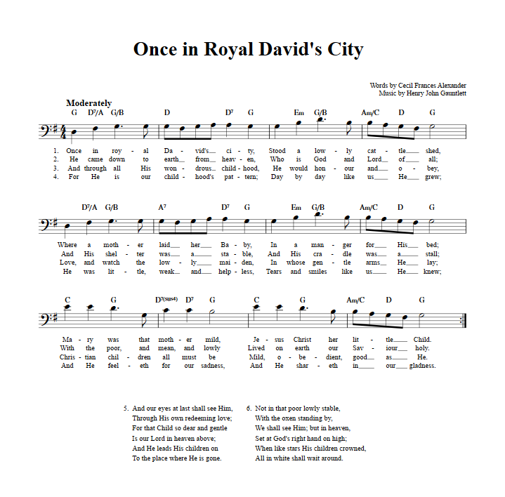 Once in Royal David's City Chords, Lyrics, and Bass Clef Sheet Music Once in Royal David's City Chords, Lyrics, and Bass Clef Sheet Music