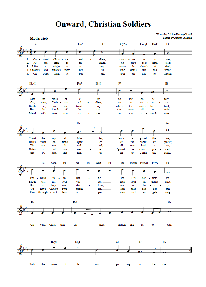 Onward Christian Soldiers Chords Lyrics And Sheet Music For C