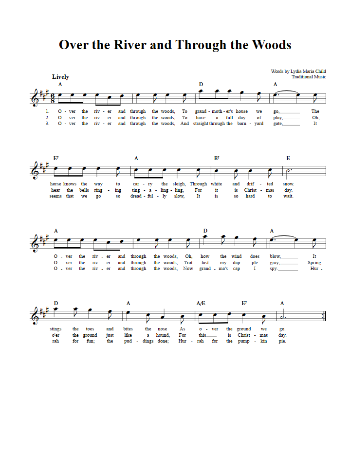 Over the River and Through the Woods Chords, Lyrics, and Sheet Music