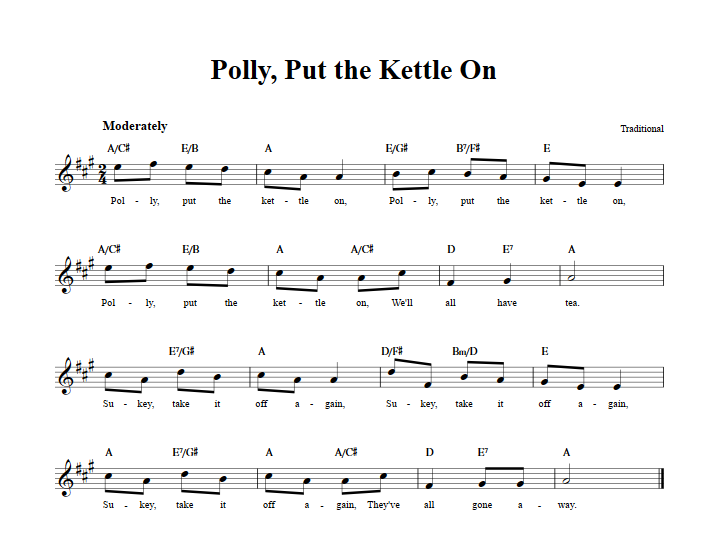 Polly Put the Kettle On Chords, Lyrics, and Sheet Music for BFlat