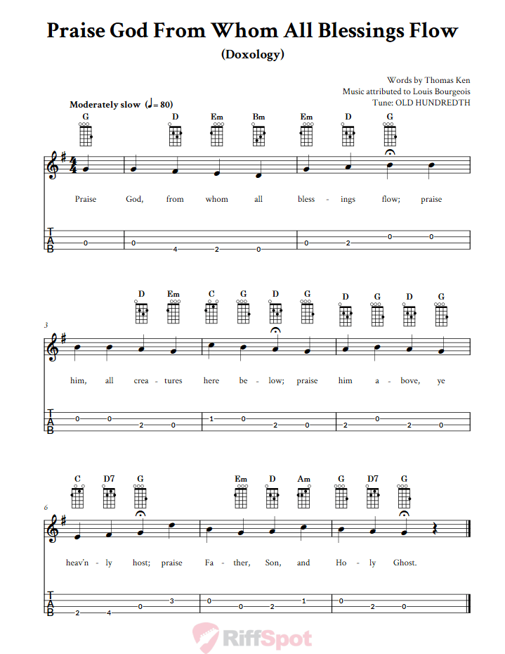 Praise God From Whom All Blessings Flow Chords, Sheet Music, and Tab