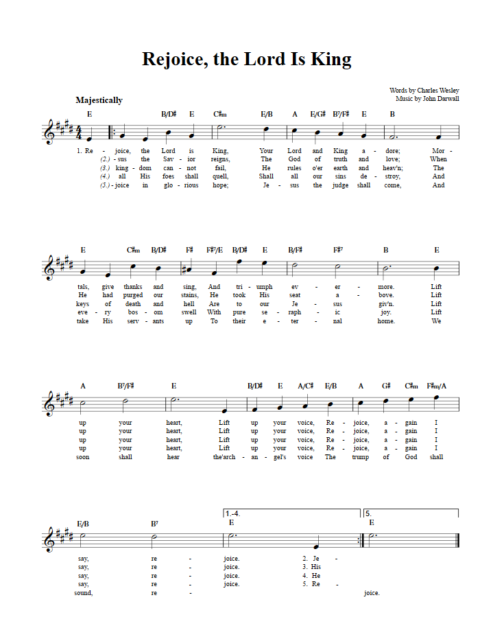 Rejoice, The Lord Is King: Chords, Lyrics, And Sheet Music For B-Flat ...