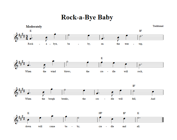 Rock A Bye Baby Chords Lyrics And Sheet Music For E Flat Instruments