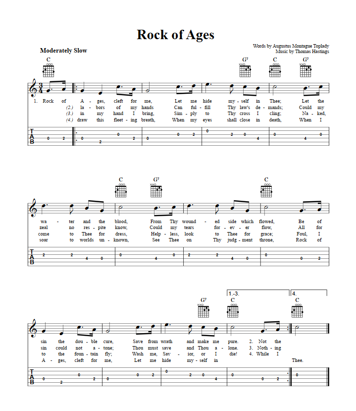 Rock of Ages: Chords, Sheet Music, and Tab for Guitalele with Lyrics