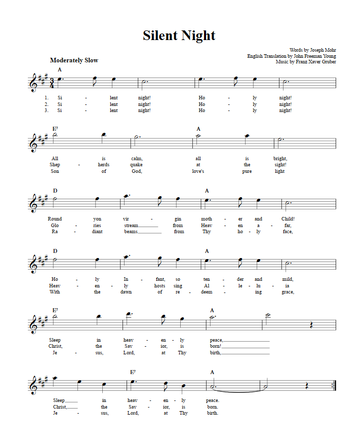 Silent Night: Chords, Lyrics, and Sheet Music for E-Flat Instruments