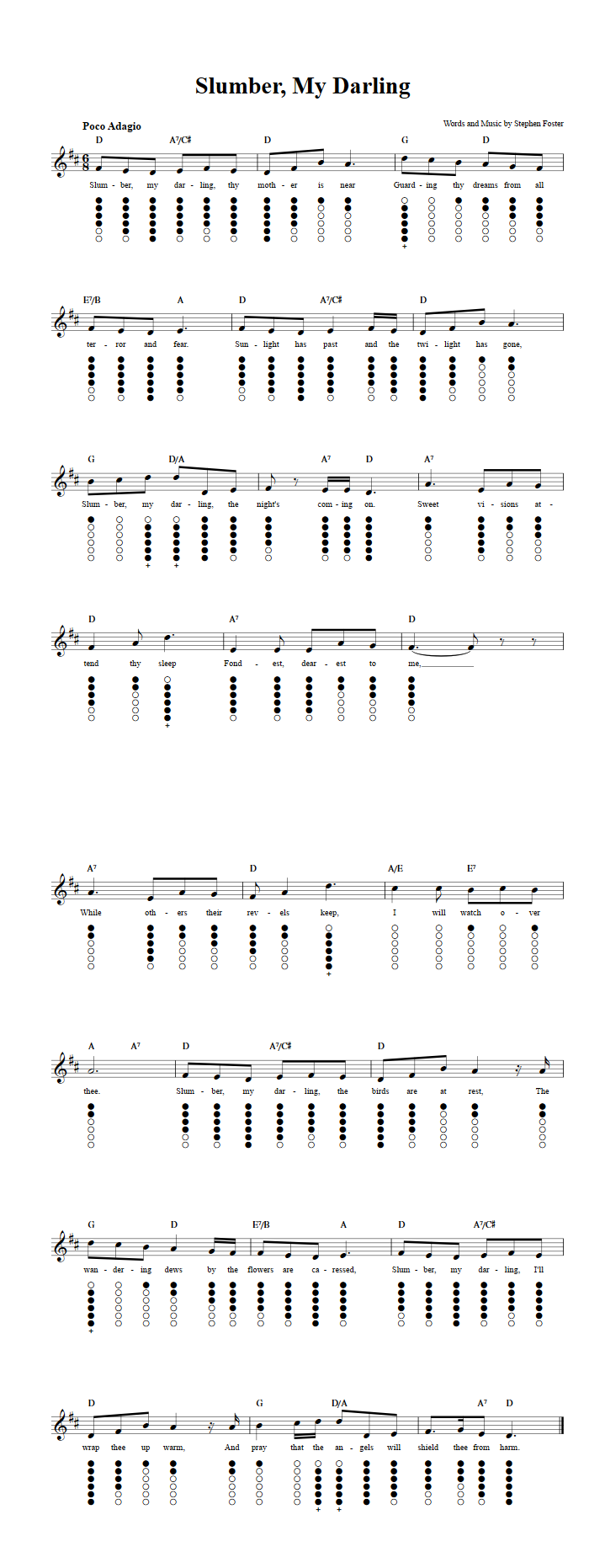 Slumber, My Darling: Sheet Music and Tab for Tin Whistle with Lyrics