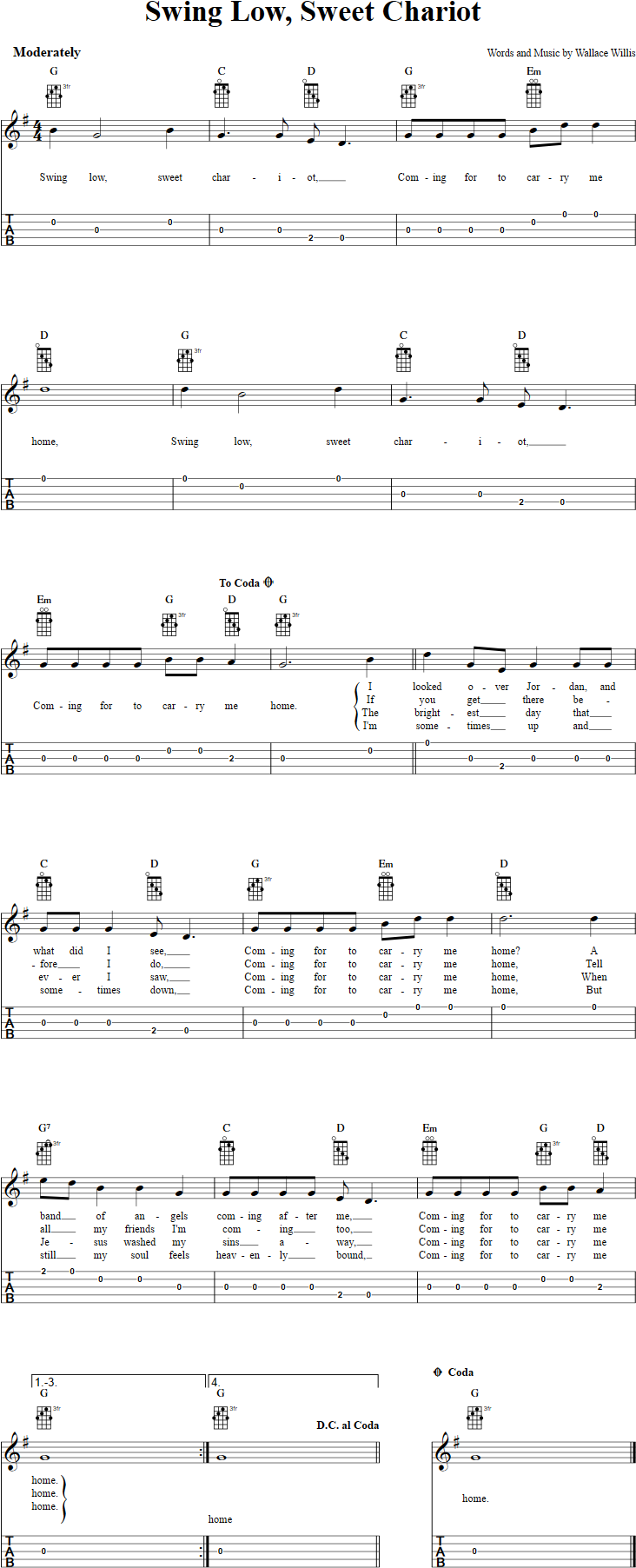 Swing Low Sweet Chariot Chords Sheet Music And Tab For