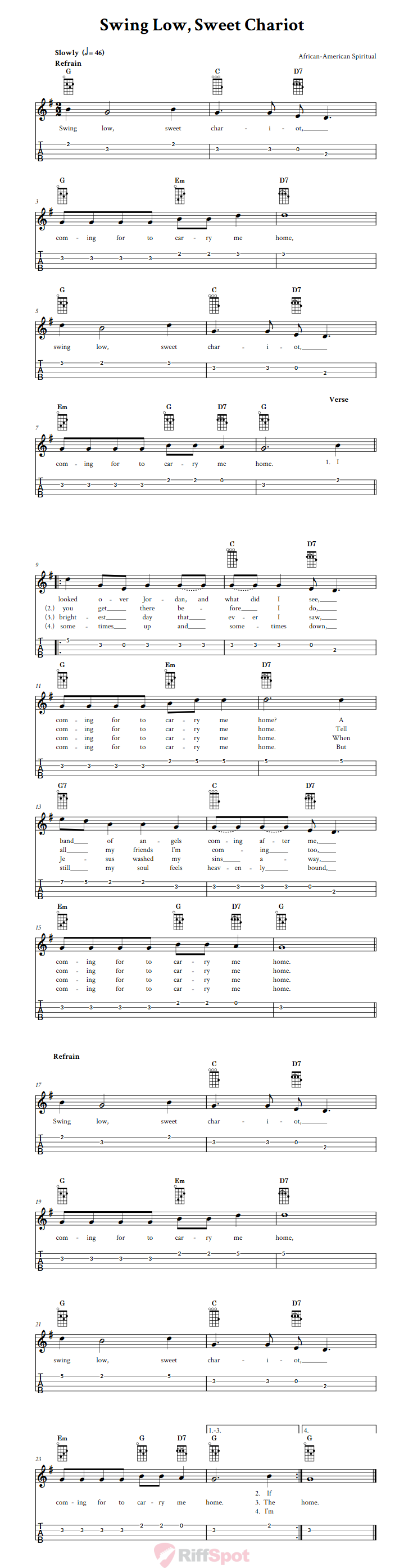 Swing Low Sweet Chariot Chords Sheet Music And Tab For