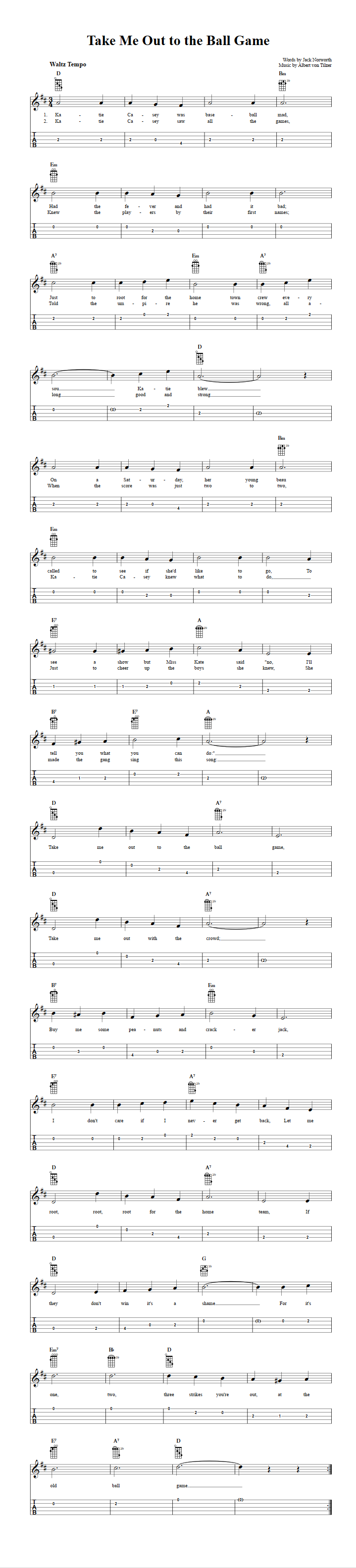 Take Me Out to the Ball Game: Chords, Sheet Music, and Tab ...