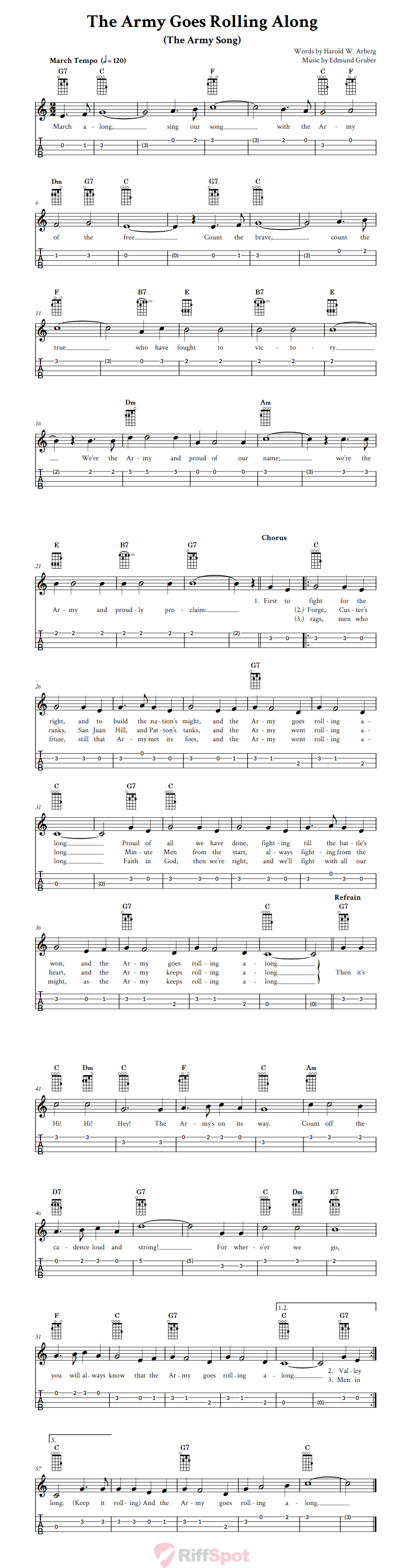 The Army Goes Rolling Along: Chords, Sheet Music and Tab for Ukulele ...