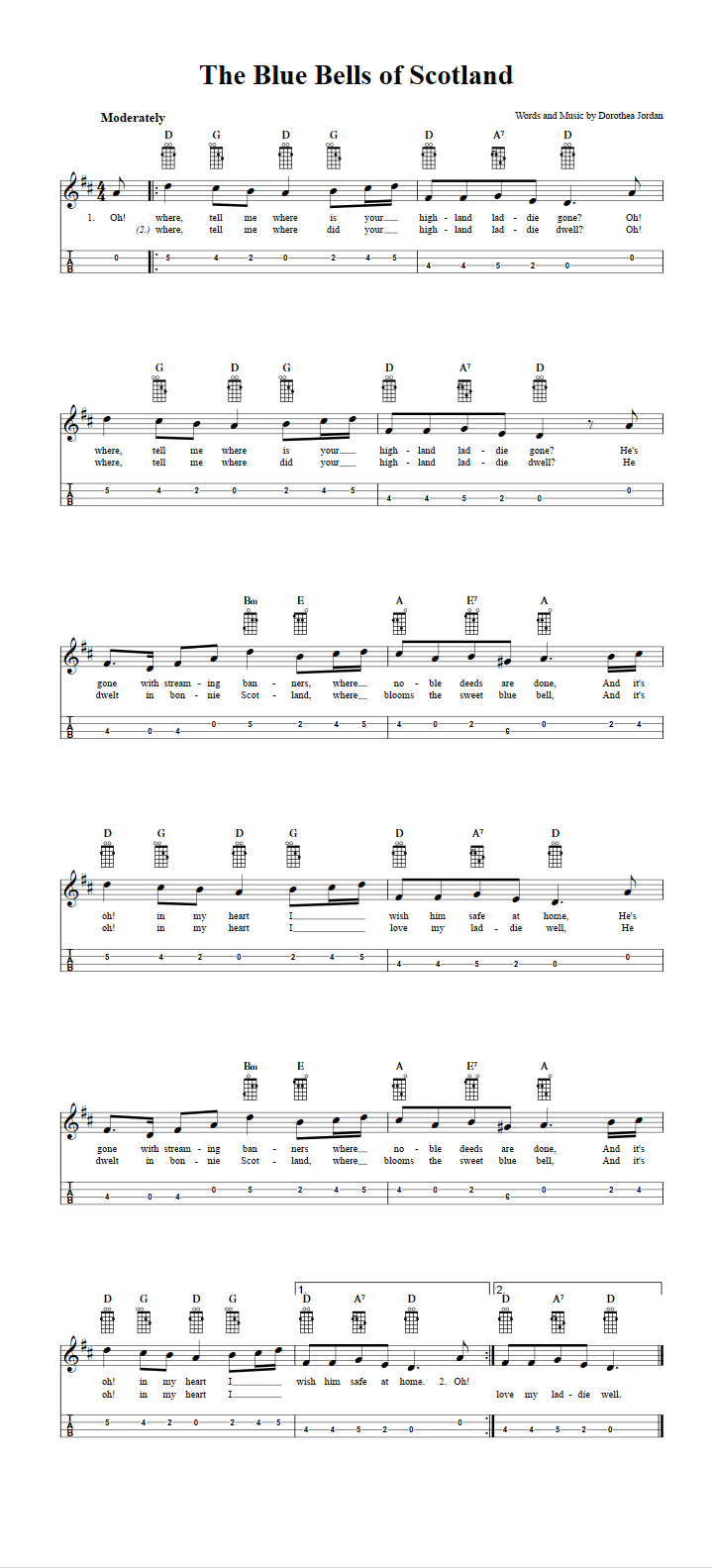 The Blue Bells Of Scotland Chords Sheet Music And Tab For Mandolin With Lyrics