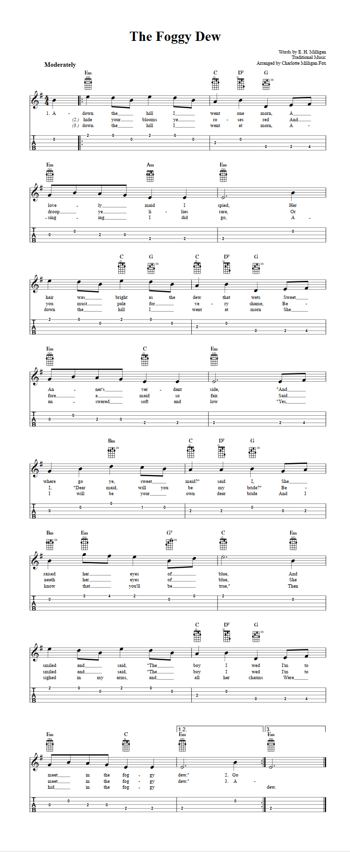 The Foggy Dew: Chords, Sheet Music, and Tab for Banjo with Lyrics